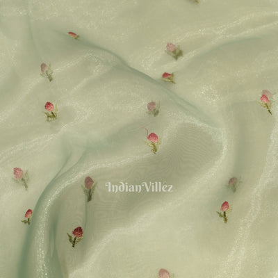 Light Blue Floral Theme Kora Organza Banarasi Saree