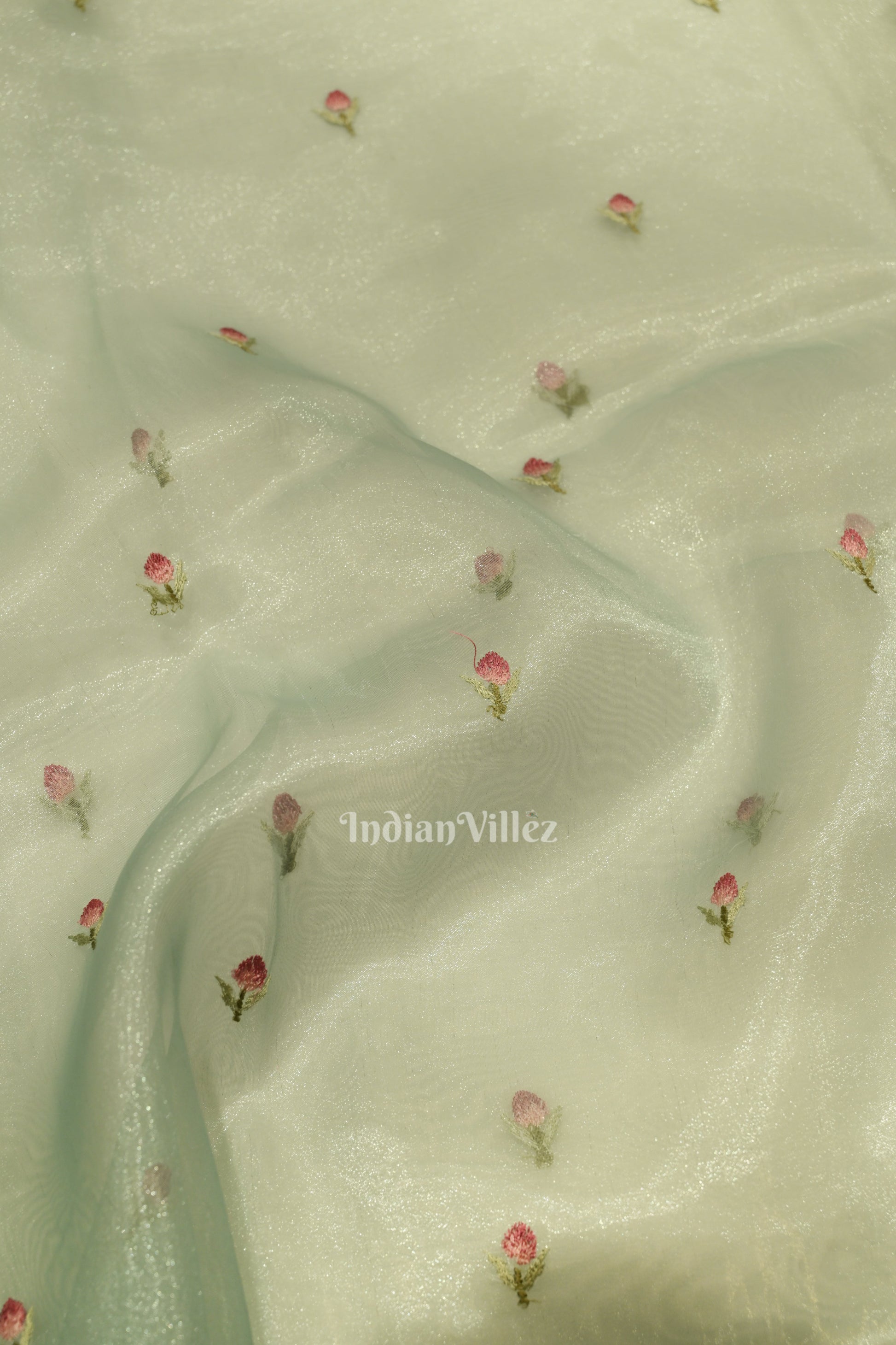 Light Blue Floral Theme Kora Organza Banarasi Saree