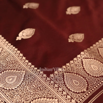 Deep Maroon Soft Pure Mashru Satin Silk Banarasi Saree