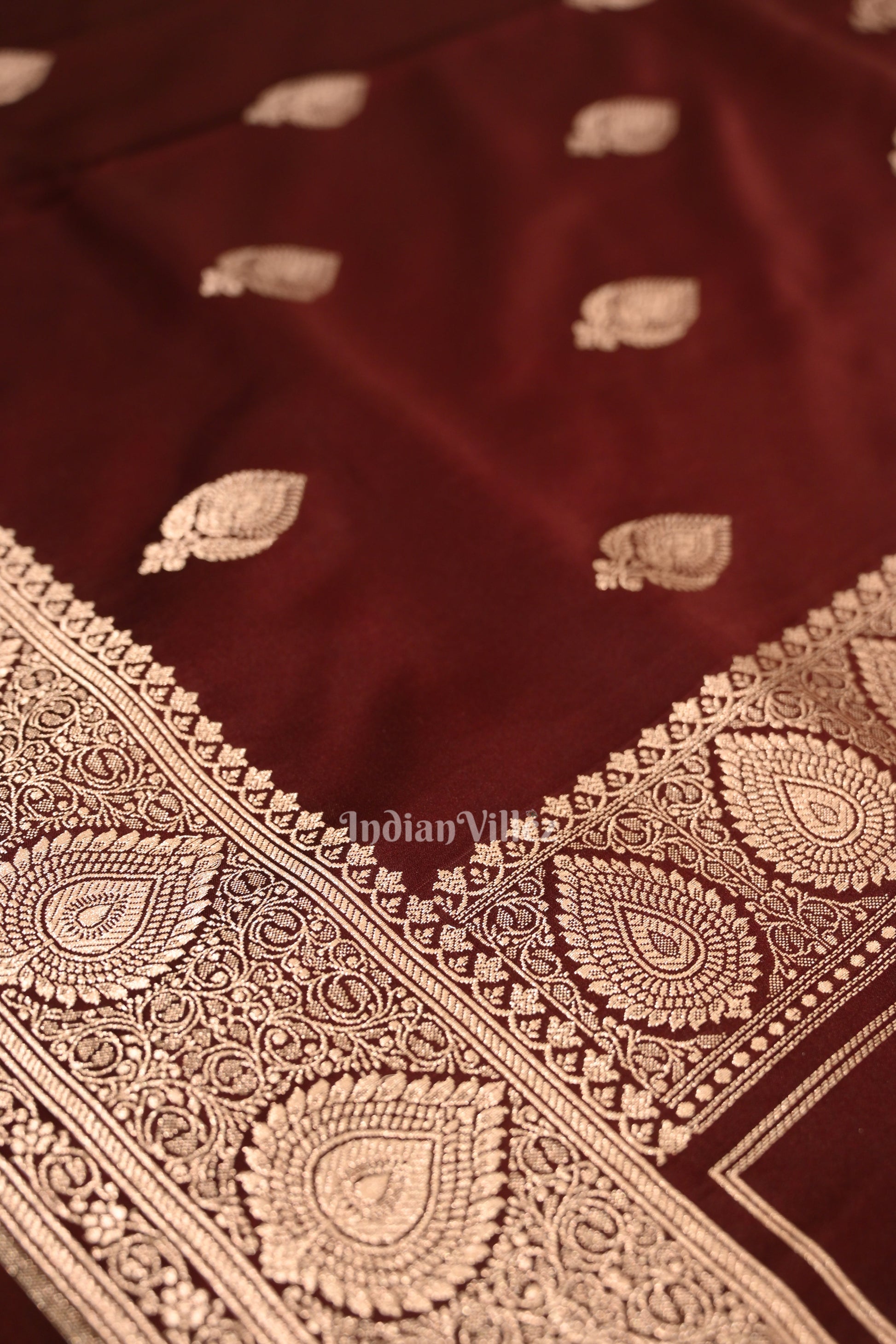 Deep Maroon Soft Pure Mashru Satin Silk Banarasi Saree