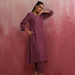 trueBrowns Light Purple Cotton Dobby Flared Kurta Set