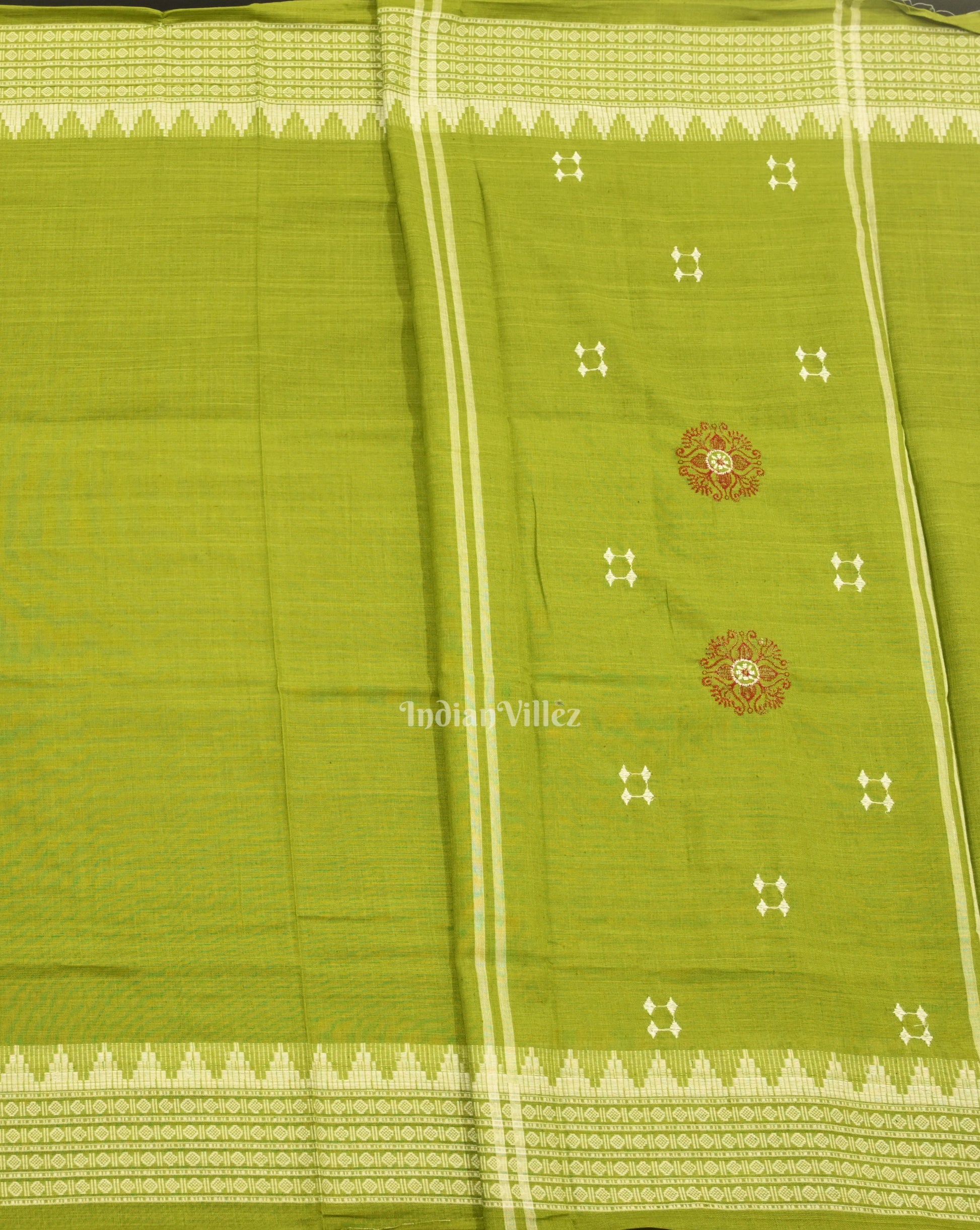 Maroon Parrot Green Sambalpuri Bomkai Cotton Dress set with Dupatta