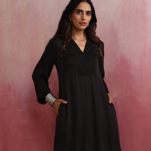 trueBrowns Black V Neck Kurta Co-ord Set