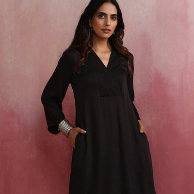 trueBrowns Black V Neck Kurta Co-ord Set