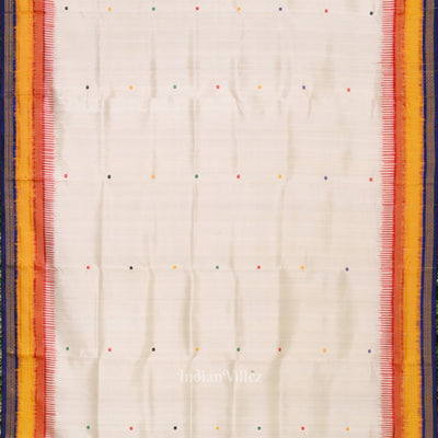 White with Multicolor Odisha Ikat Kathiphera Khandua Silk Saree