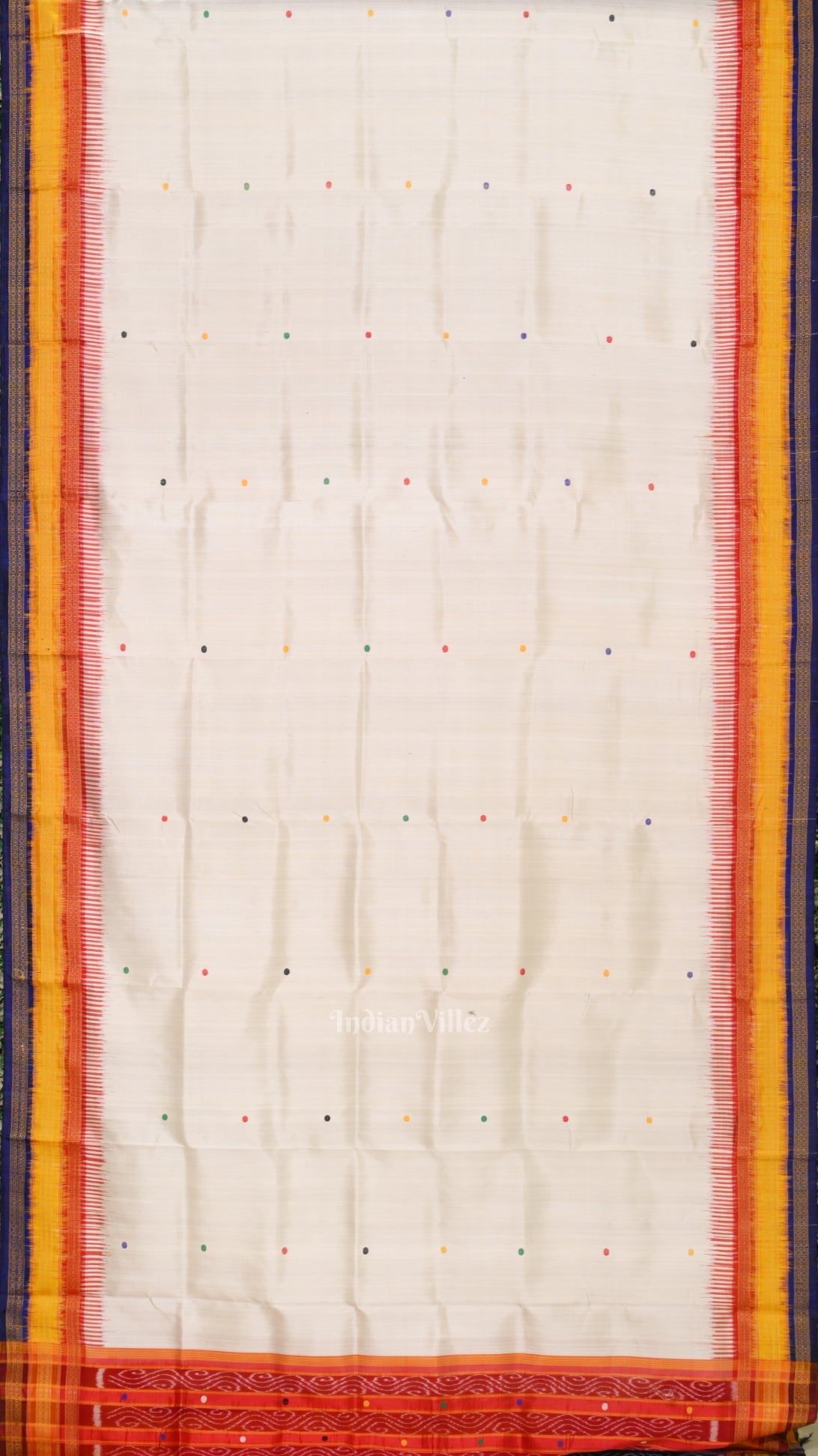 White with Multicolor Odisha Ikat Kathiphera Khandua Silk Saree