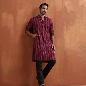 trueBrowns Men's Dark Purple Cotton Dobby Kurta
