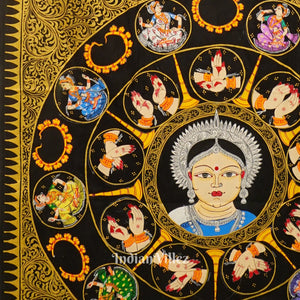 Black Nartaki Mudra Theme Hand-Painted Pattachitra Saree