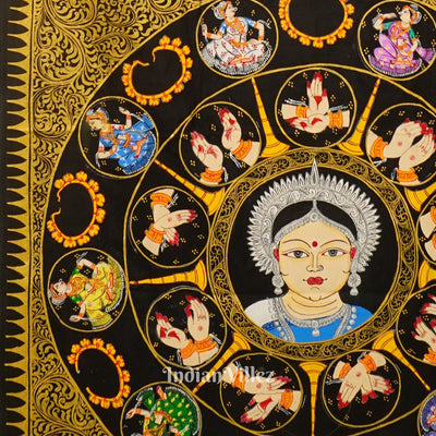 Black Nartaki Mudra Theme Hand-Painted Pattachitra Saree