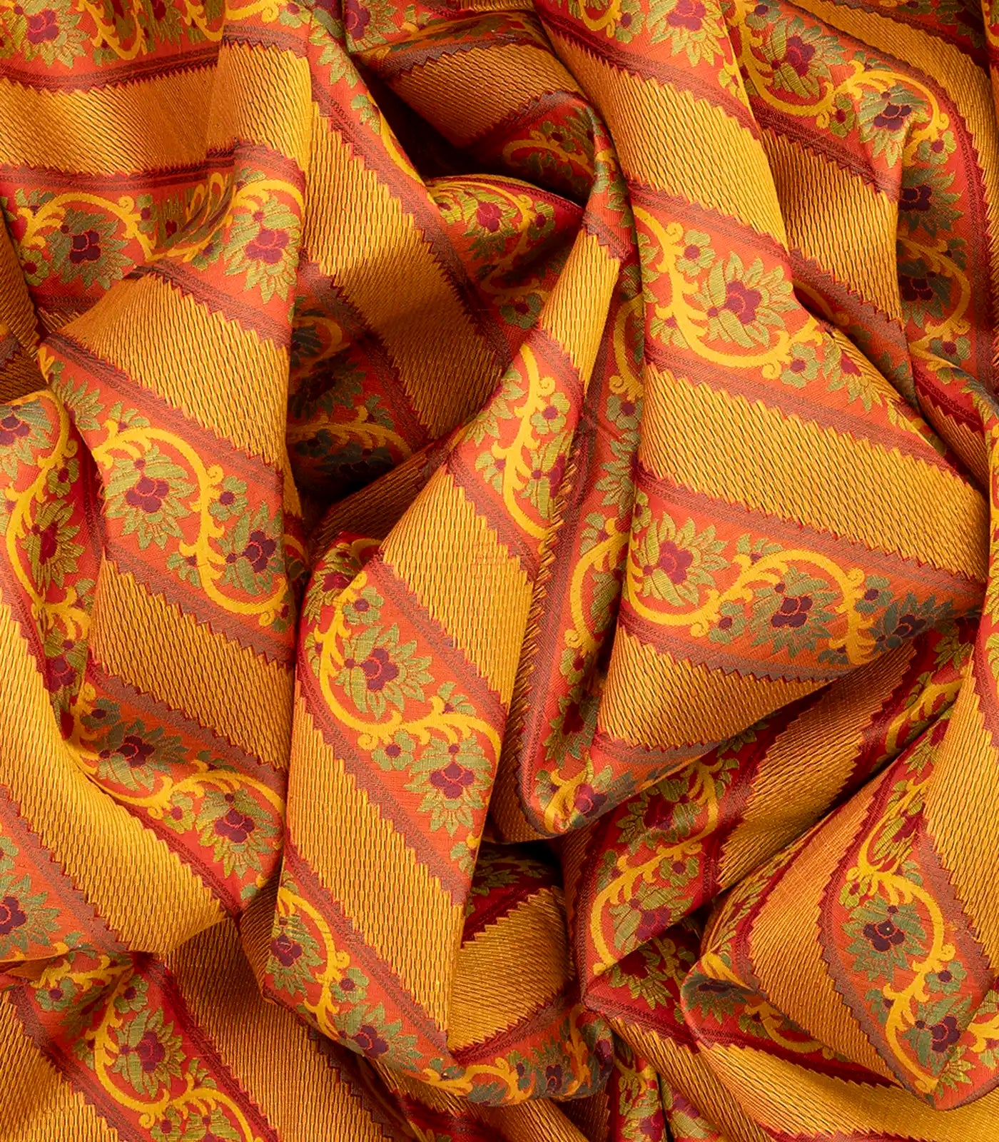 Mustard Handloom Lino Varna Silk Saree Floral Vine Motifs