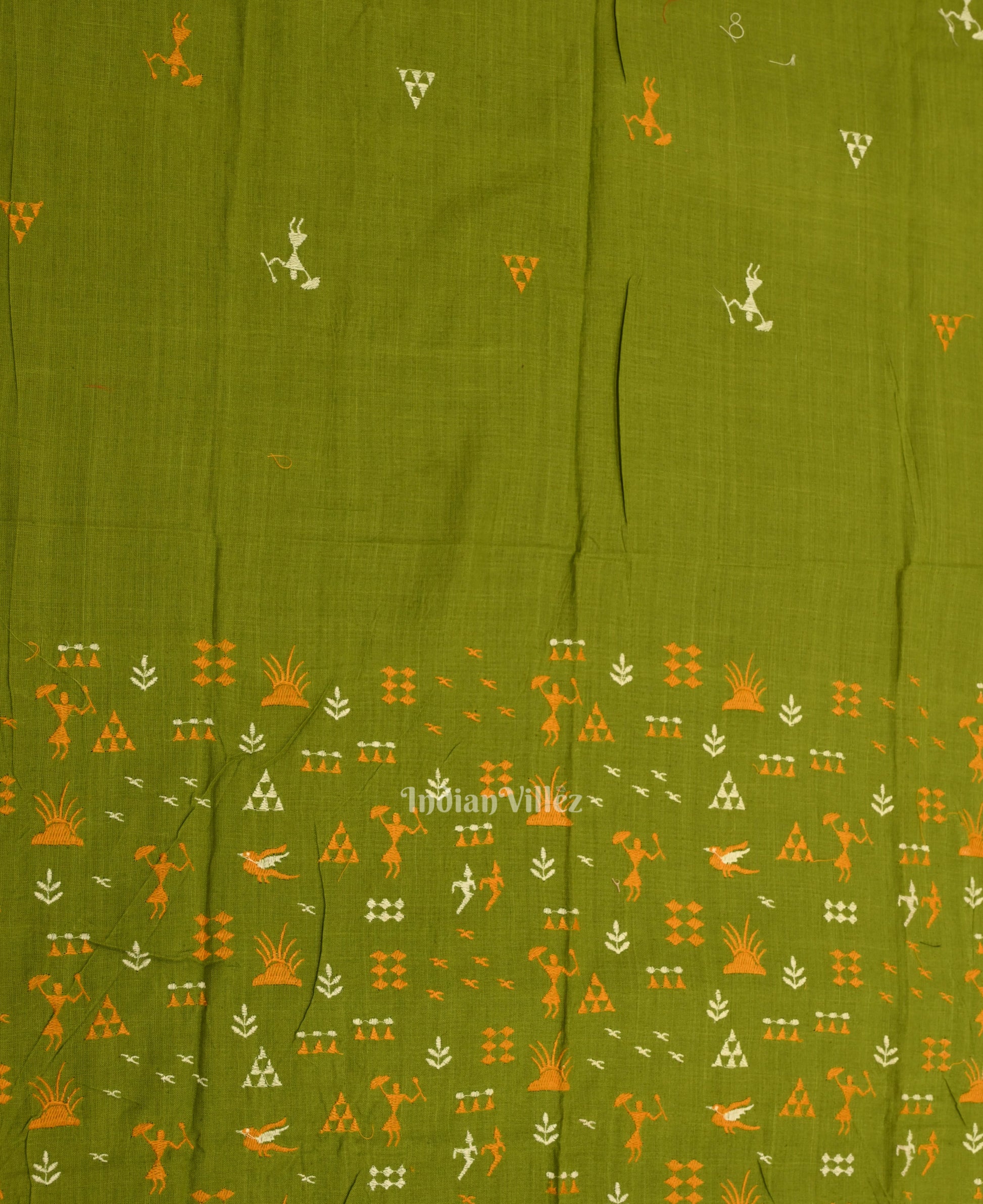 Mehendi Green Yellow Tribal Design  Sambalpuri Cotton Dress set with Dupatta