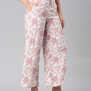 Women Medium Pinks Viscose Mid Rise Printed Palazzo