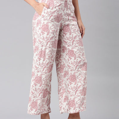 Women Medium Pinks Viscose Mid Rise Printed Palazzo