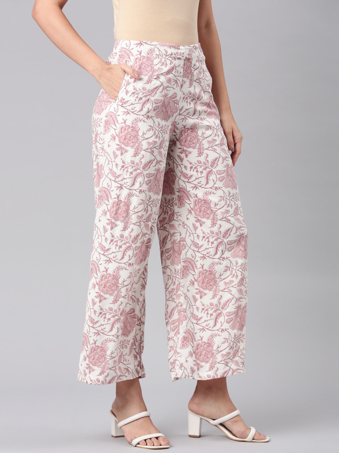 Women Medium Pinks Viscose Mid Rise Printed Palazzo