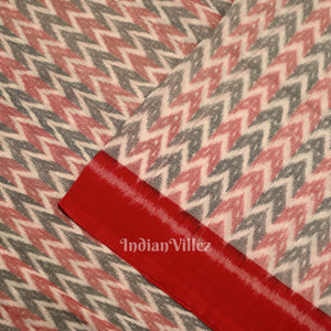White Red Odisha Ikat Cotton Fabric
