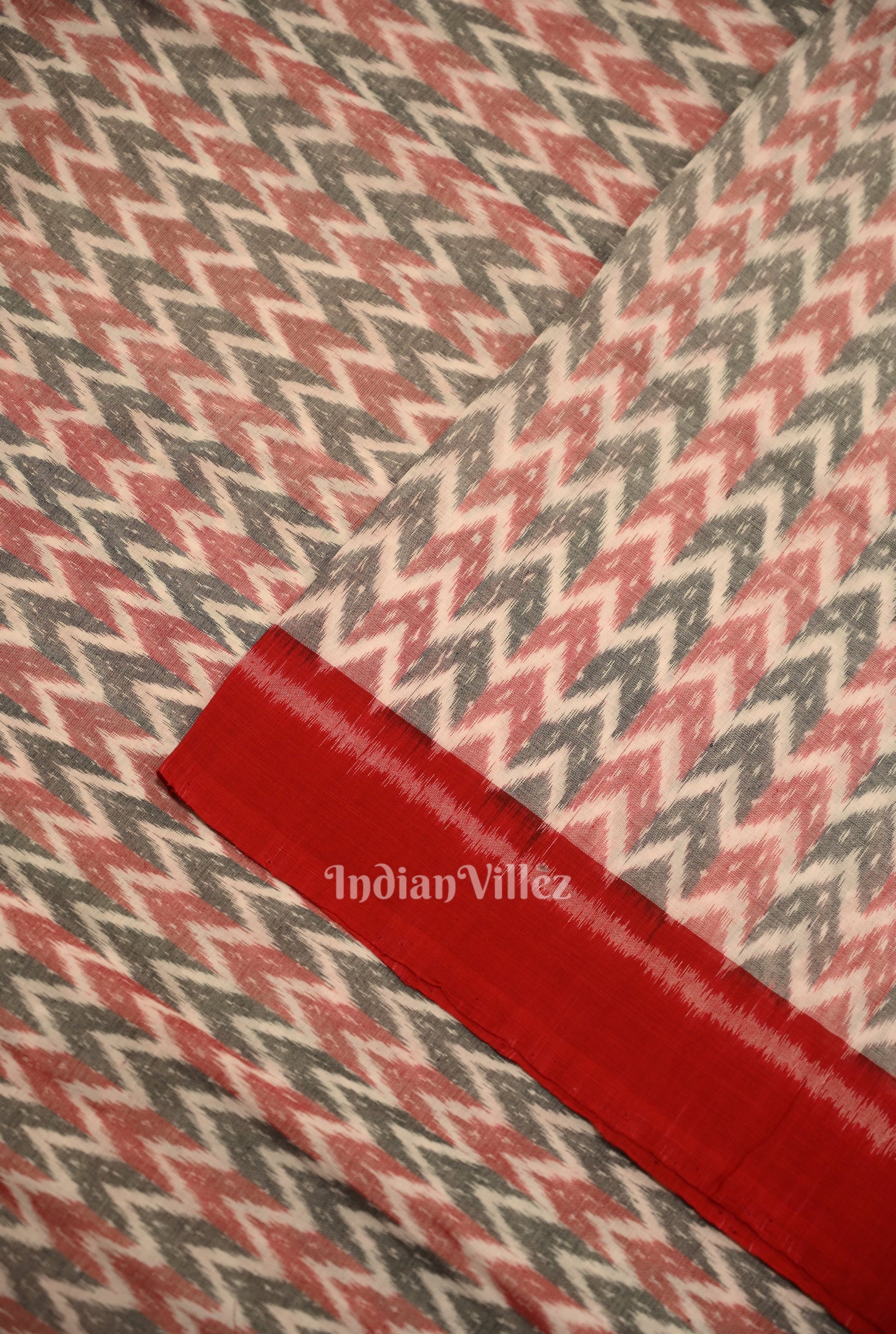 White Red Odisha Ikat Cotton Fabric