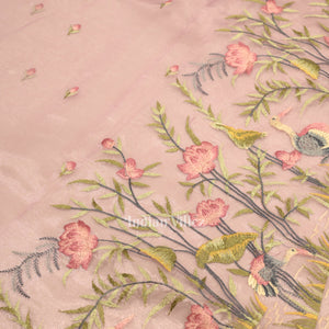 Baby Pink Floral Theme Kora Organza Banarasi Saree