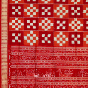 Red White Pasapali Theme Pure Sambalpuri Silk Saree