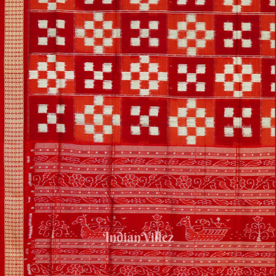 Red White Pasapali Theme Pure Sambalpuri Silk Saree