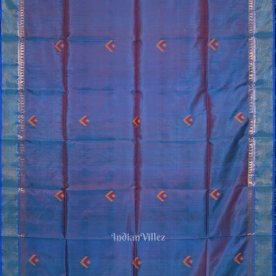 Ocean Blue Red Pure Bishnupuri Silk Saree