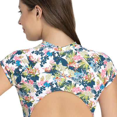 Swim Crop Top with Back Closure - Tropical Pr