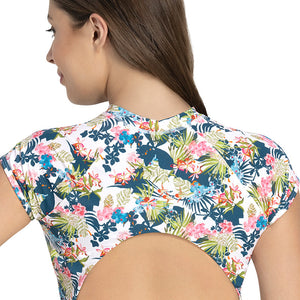 Swim Crop Top with Back Closure - Tropical Pr