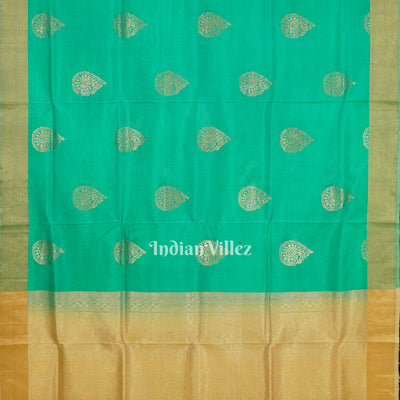 Golden Sea Green Pure Kanjivaram Soft Silk Saree