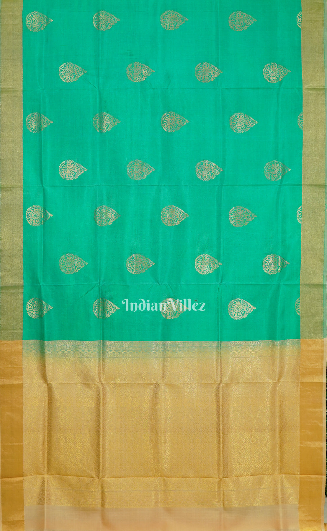 Golden Sea Green Pure Kanjivaram Soft Silk Saree