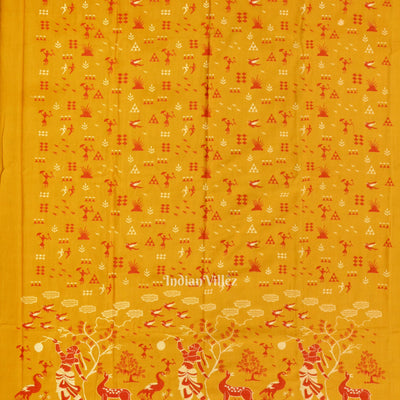 Yellow Red Tribal Design  Sambalpuri Cotton Dress set with Dupatta