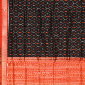 Black Orange Tribal Theme Sambalpuri Silk Saree