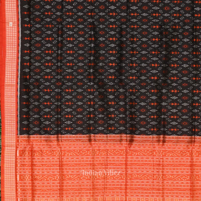 Black Orange Tribal Theme Sambalpuri Silk Saree