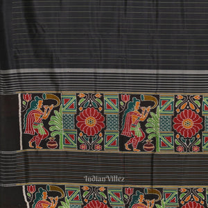 Black Odisha Ikat Contemporary Designer Saree with Marriage Pallu