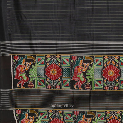 Black Odisha Ikat Contemporary Designer Saree with Marriage Pallu