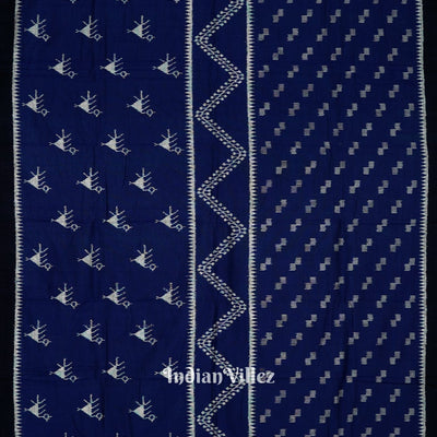 Deep Blue Tribal Theme Odisha Ikat Sambalpuri Pure Cotton Saree