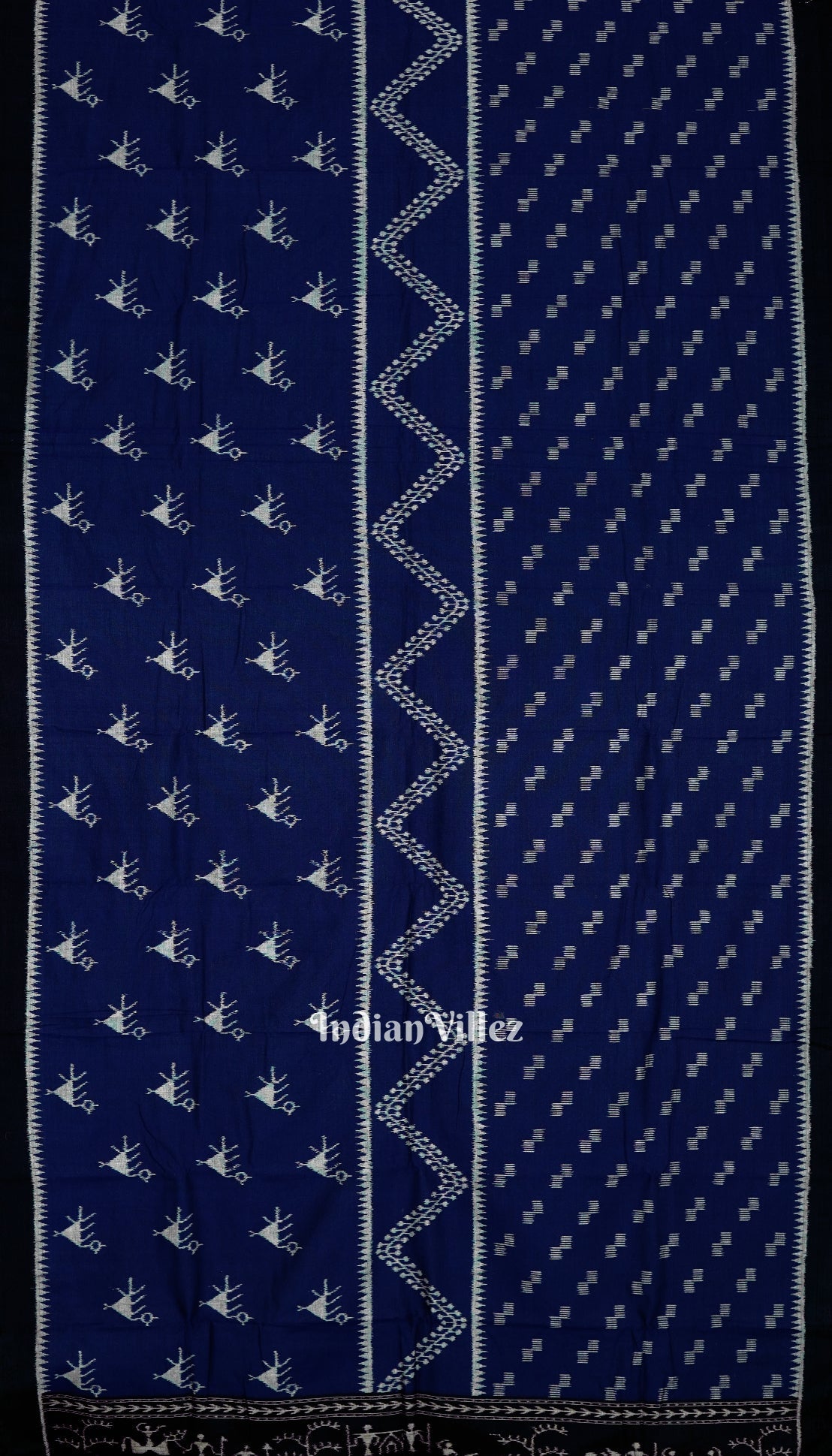 Deep Blue Tribal Theme Odisha Ikat Sambalpuri Pure Cotton Saree