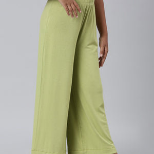 Girls Solid Light Pista Knit Palazzo