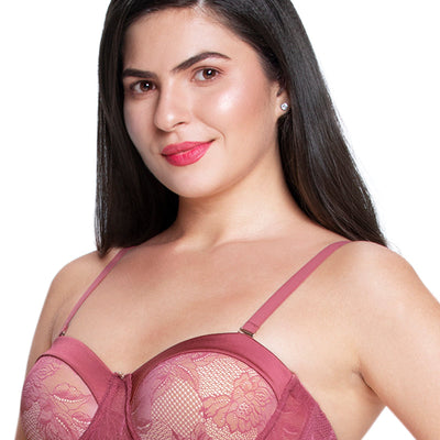 Satin Touch Strapless Padded wired Lace Bra - Autumn Rose