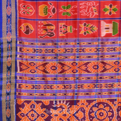 Cherry Red  Nabakothi  Odisha Handloom Khandua Silk Saree