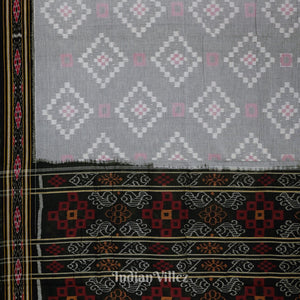 Faded Black Pasapali Theme Odisha Ikat Sambalpuri Pure Cotton Saree