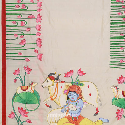 Off White Pichwai Pattachitra Silk Saree