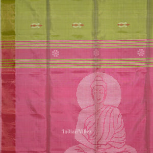 Green Pink Pure Bishnupuri Silk Saree with Budha Tissue Anchal