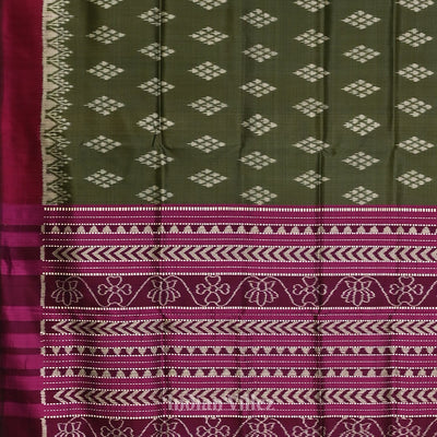Sage Green with Wine Jhoti Theme Contemporary Designer Silk Saree