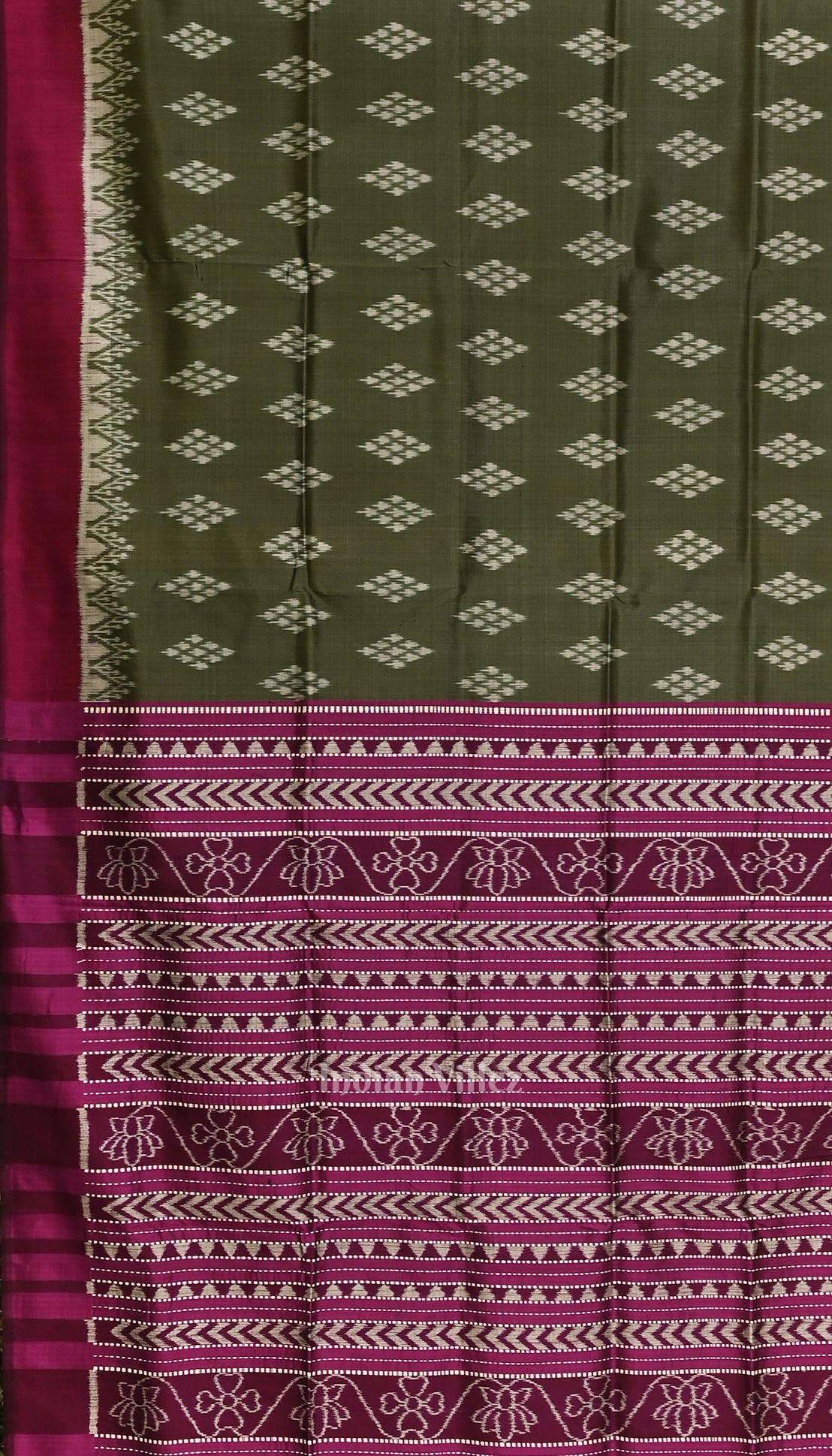 Sage Green with Wine Jhoti Theme Contemporary Designer Silk Saree