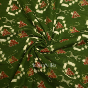 Green Tribal Hearts Pasapali Sambalpuri Ikat Cotton Fabric