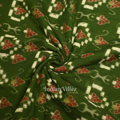 Green Tribal Hearts Pasapali Sambalpuri Ikat Cotton Fabric