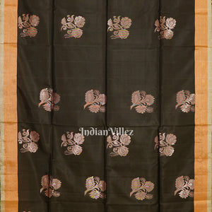 Black Blue Handwoven Bishnupuri Silk Saree