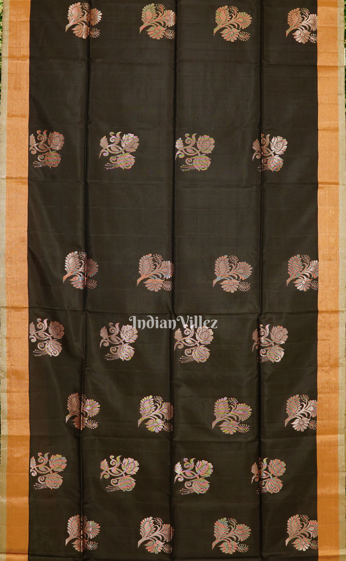 Black Blue Handwoven Bishnupuri Silk Saree