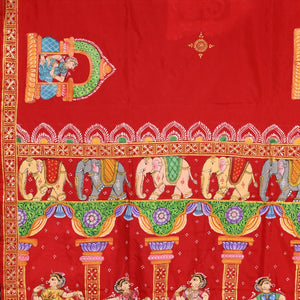 Red Elephant Nartaki Pattachitra Pure Silk Saree