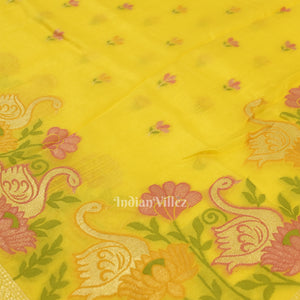 Dark Yellow Tussar Banarasi Silk Saree with Tassels