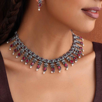 trueBrowns Silver Tone Banjara Necklace Set